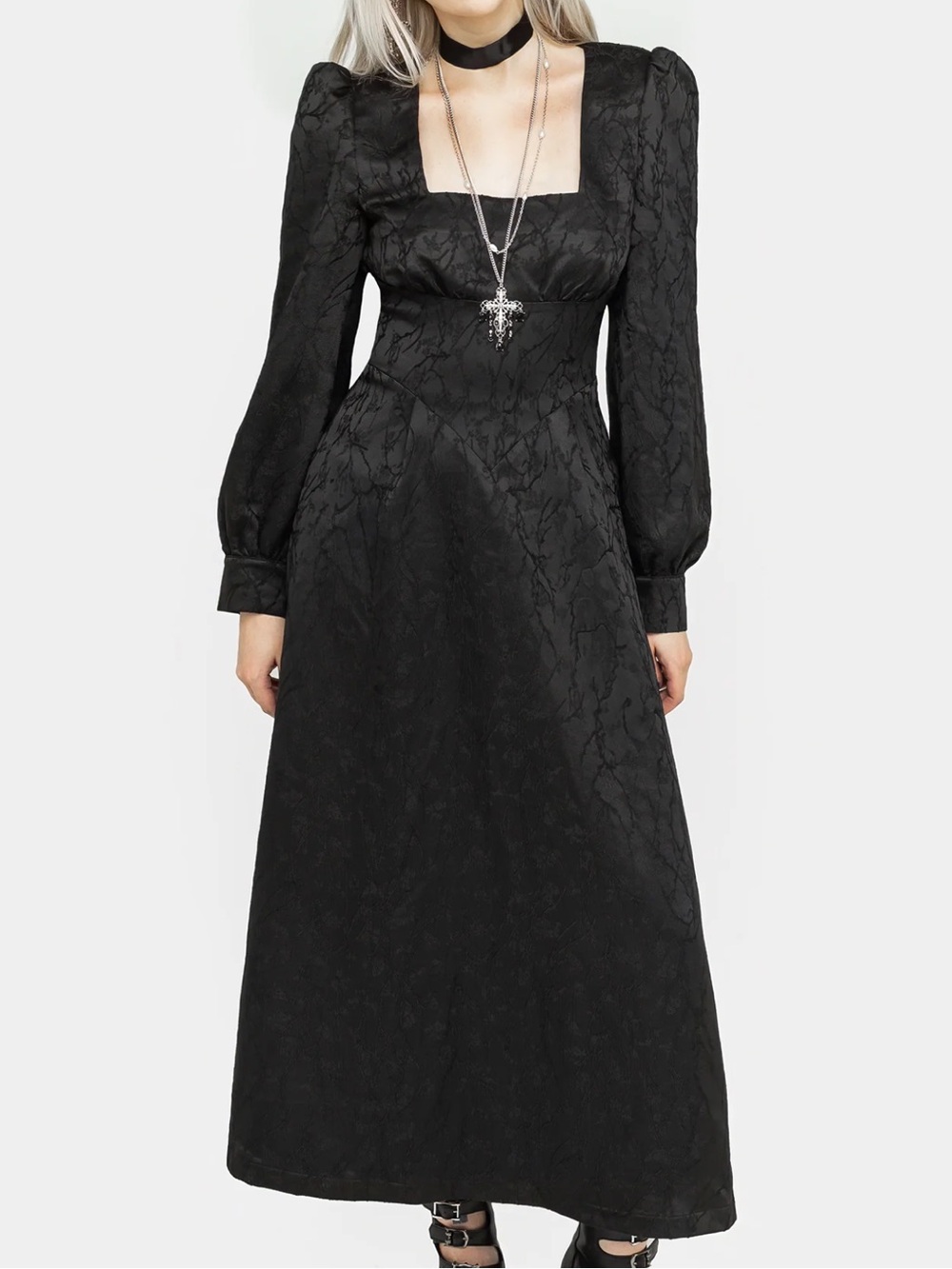 Disturbia Women 8 Floral Jacquard Gothic Rosamund Bishop Sleeve Midaxi Dress NWT